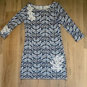 Lilly Pulitzer Navy Blue White Cotton Embellishments  Summer Mini Women’s Dress